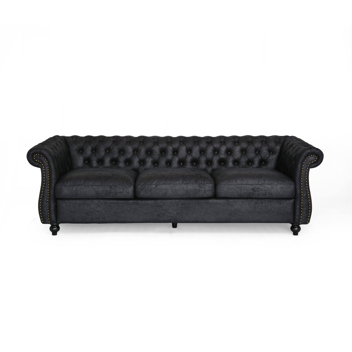 Navy Blue Tufted Microfiber Sofa with Scroll Arms S431922