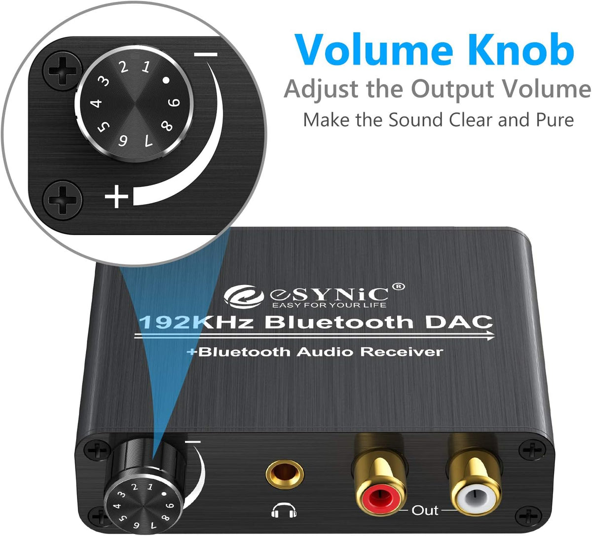 192kHz DAC Digital to Analog Audio Converter with Bluetooth 5.0 Receiver, Optical Coaxial Toslink, Stereo L/R RCA 3.5mm, Pack of 2 V970208