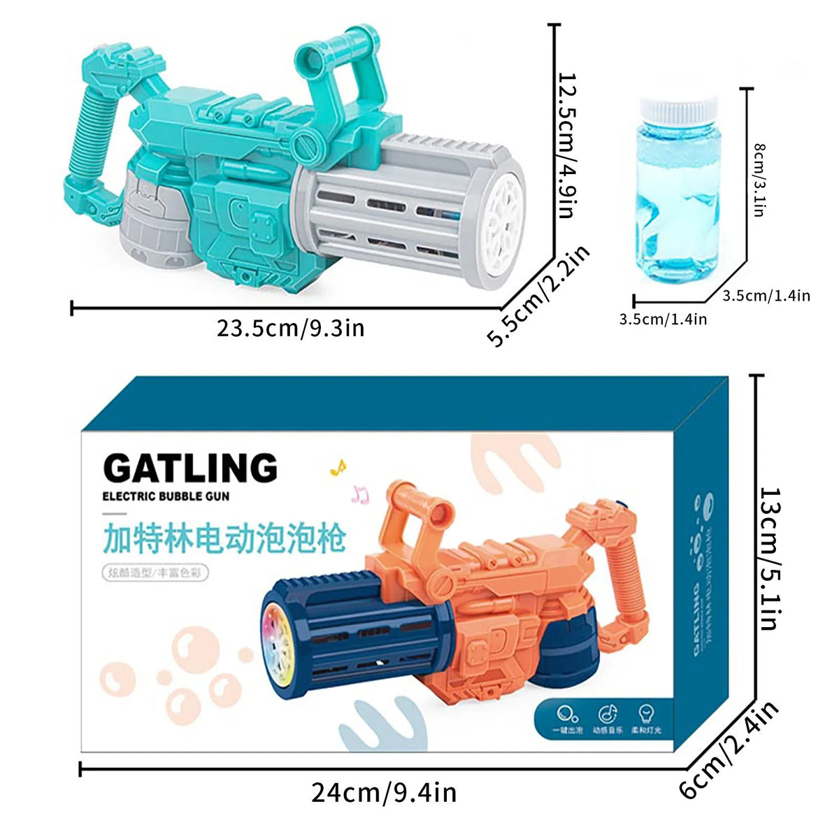 Children Handheld Gatling Bubble Machine Electric Automatic Blowing-bubbles (50ml) E503912