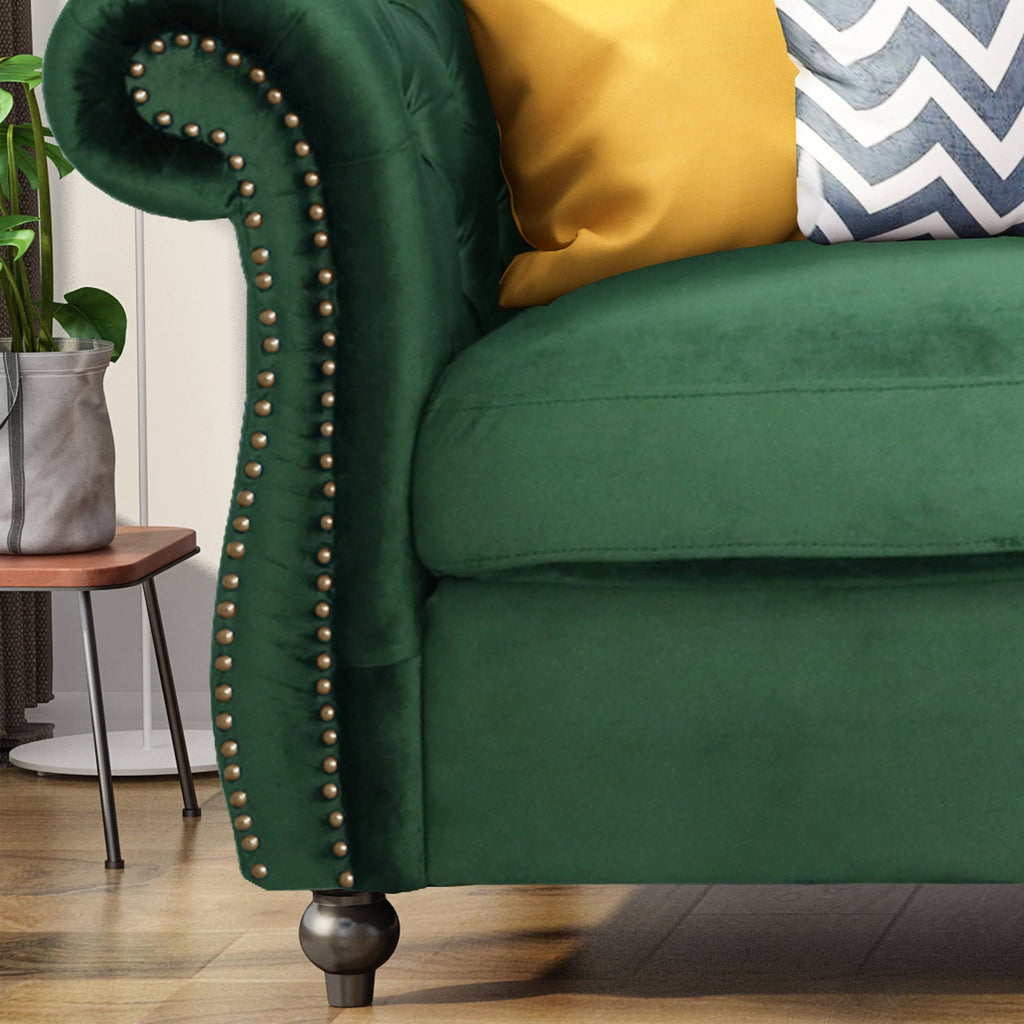 Navy Blue Tufted Microfiber Sofa with Scroll Arms S431922