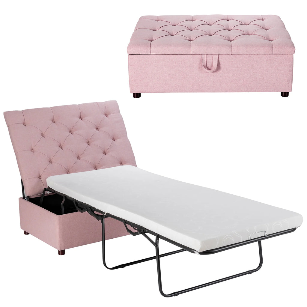Folding Ottoman Sleeper Bed with Mattress Grey B742