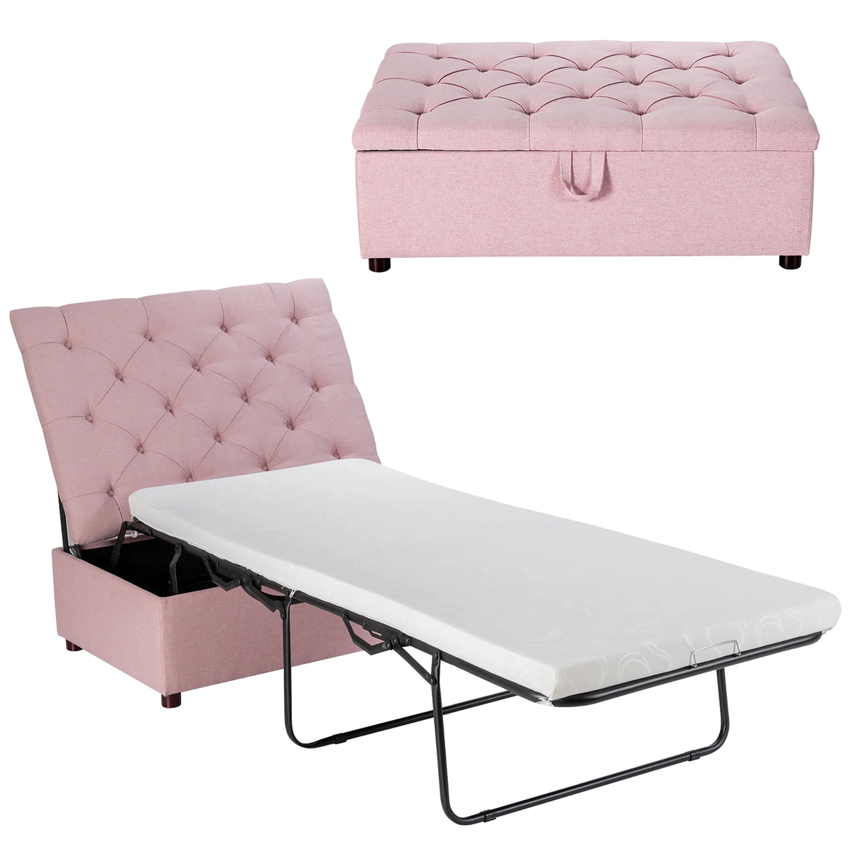 Folding Ottoman Sleeper Bed with Mattress Grey B742