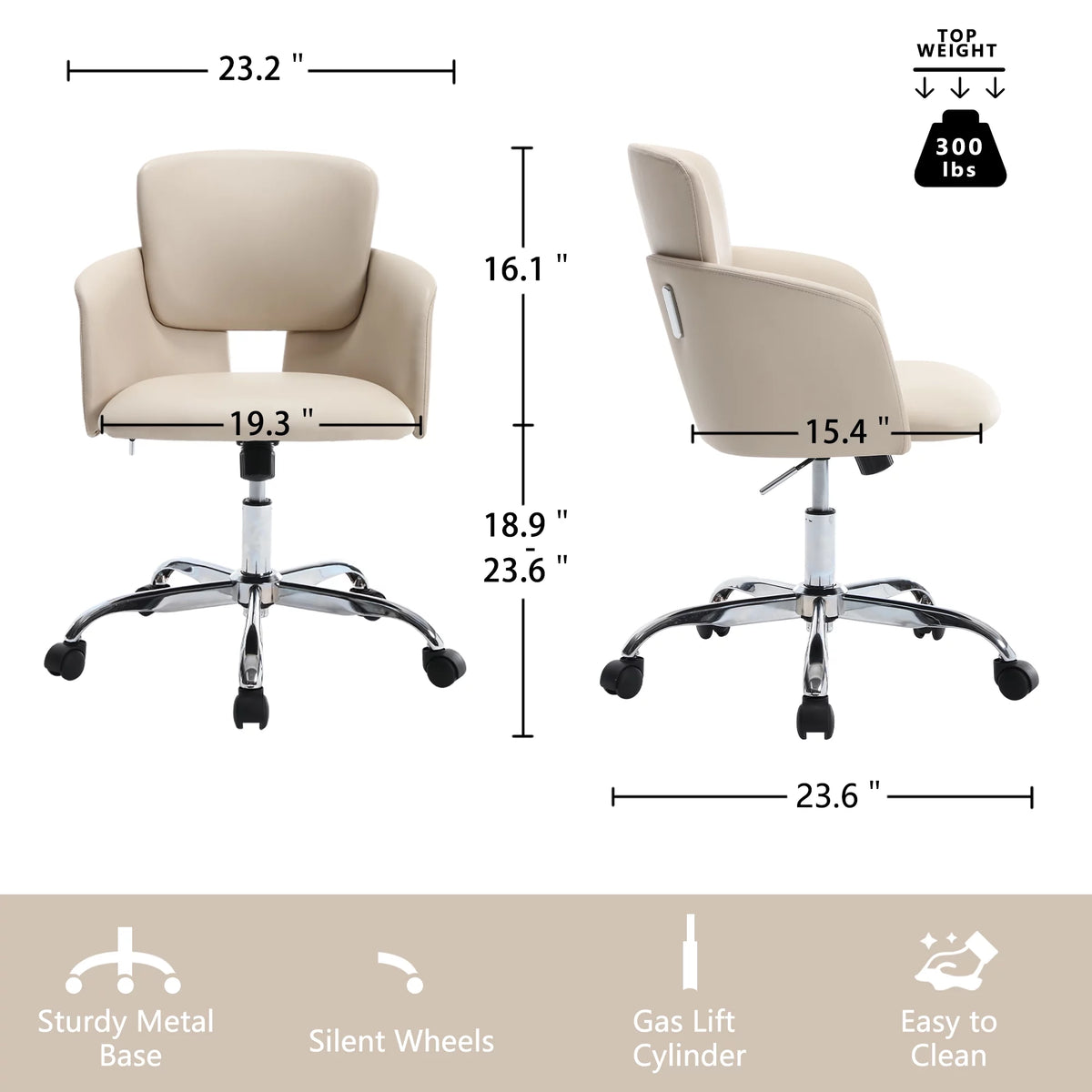 Beige Adjustable Height PU Leather Ergonomic Office Chair Y8155