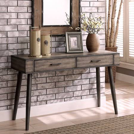 Gray Wooden Rectangle 2-Drawer Console Table Y727906