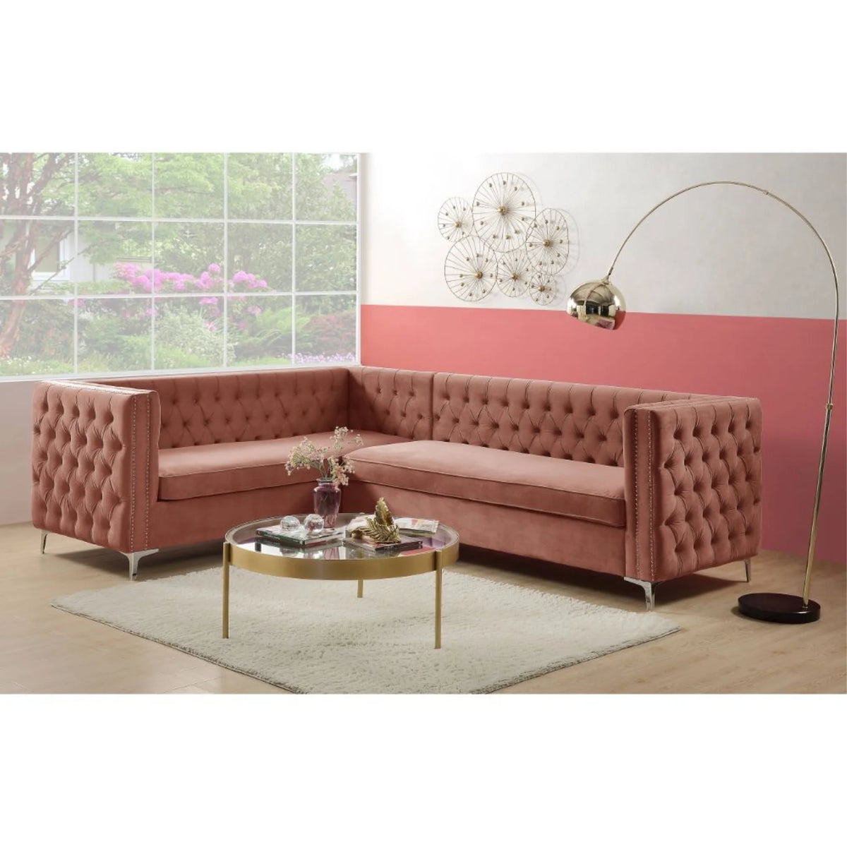 Coral Velvet Sectional Sofa L893