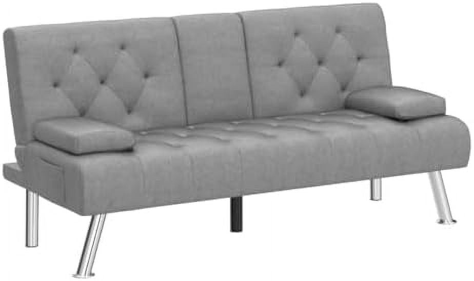 Dark Grey Upholstered Convertible Futon Sofa Bed with Removable Armrests D685