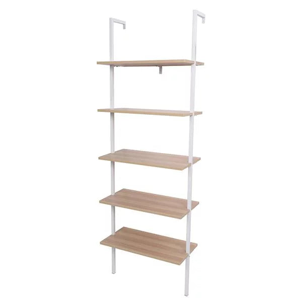 5-Shelf Wood Ladder Bookcase with Metal Frame S3213