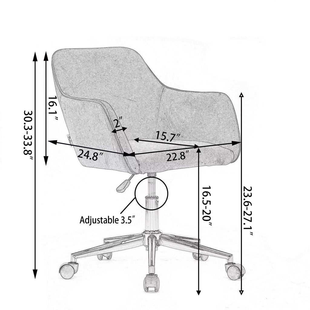 Beige Velvet Adjustable Height Office Chair with Gold Metal Legs and Wheels H49467