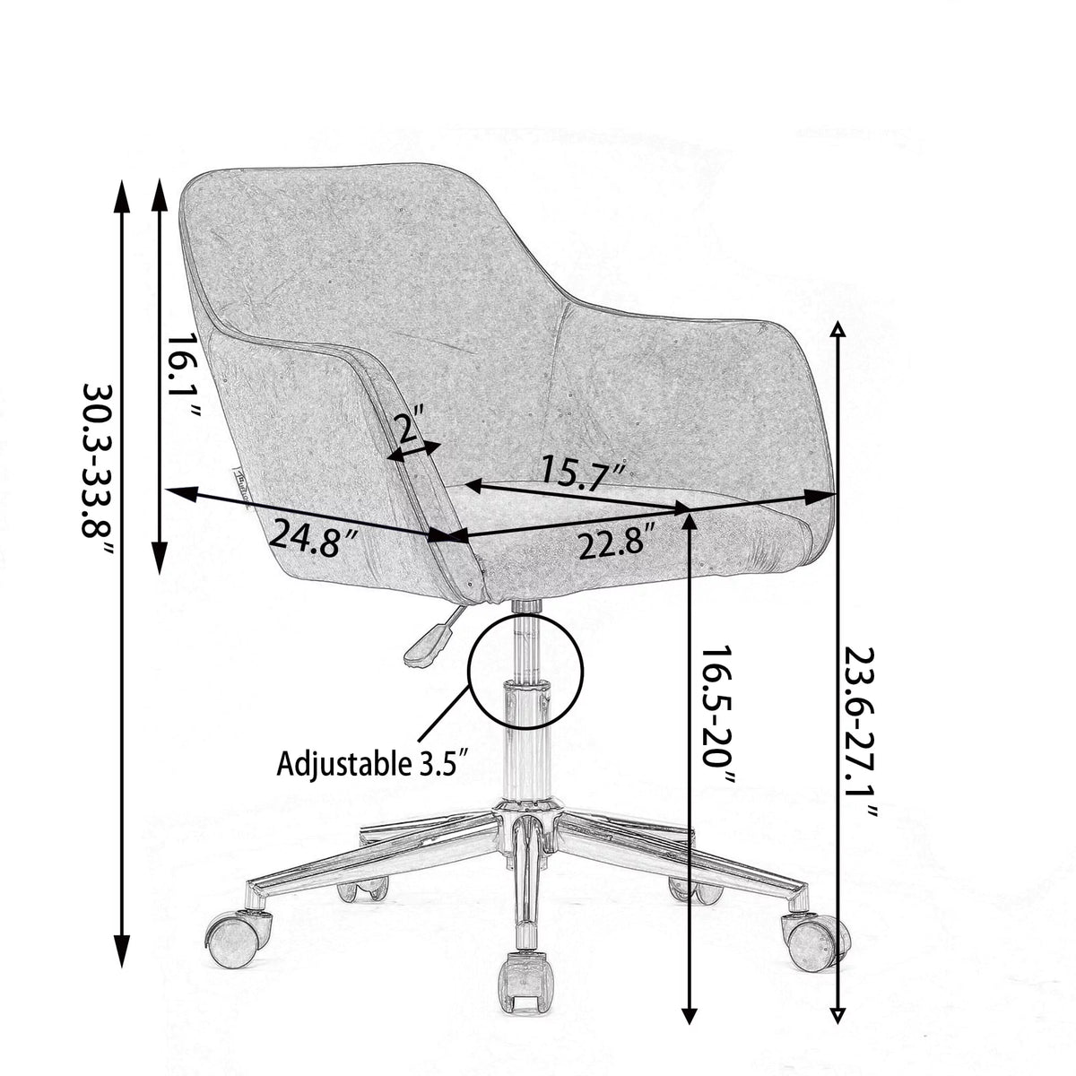 Beige Velvet Adjustable Height Office Chair with Gold Metal Legs and Wheels H49467