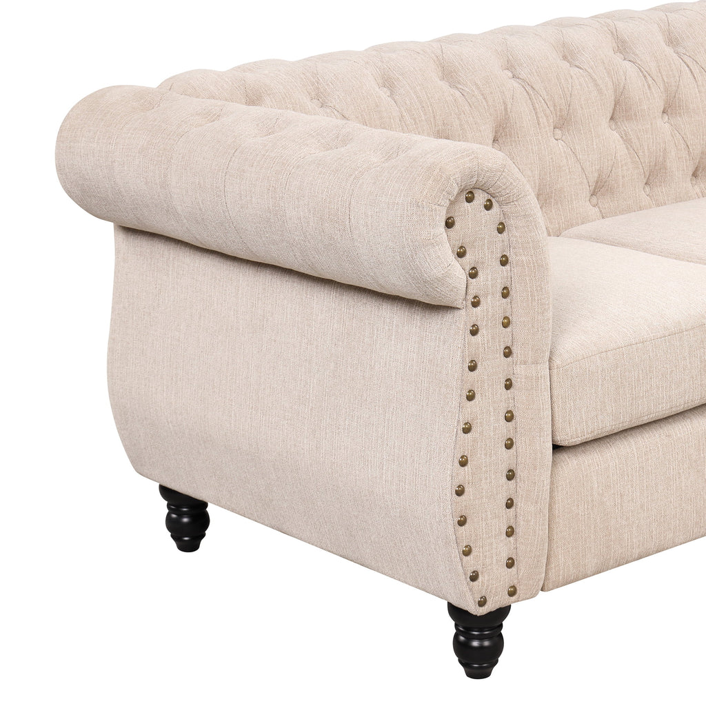 Beige Plush Upholstered Sofa with Solid Wood Legs Z86644