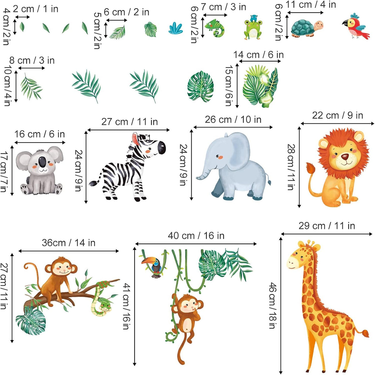Jungle Animals Wall Decals Monkey Giraffe Elephant Wall Stickers Wall Decor F341