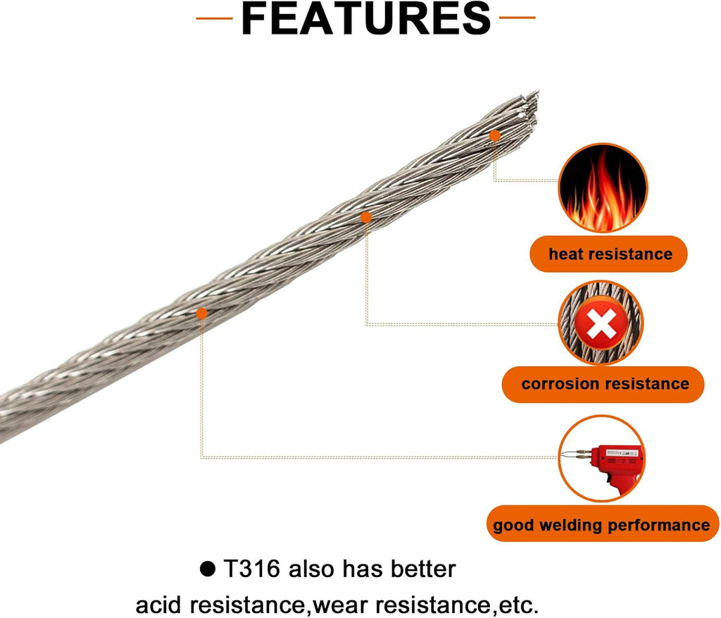 1/8 T316 Stainless Steel Cable with Cutter, 20 Pcs Protector Sleeves, 7 x 7 Strands, 450FT P402870
