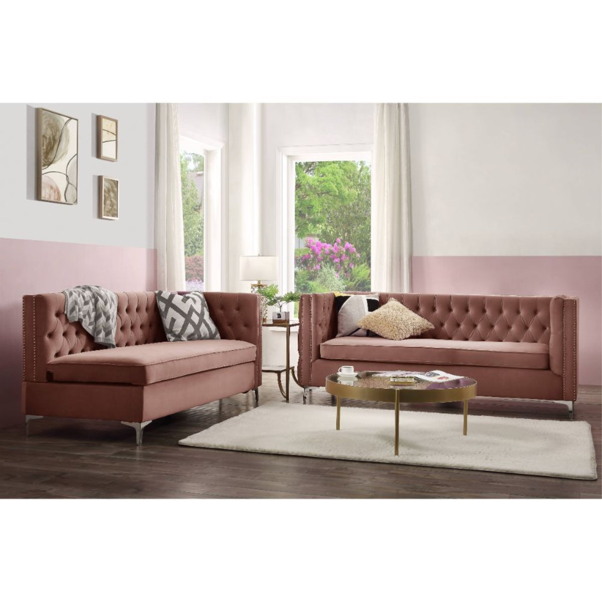 Coral Velvet Sectional Sofa L893