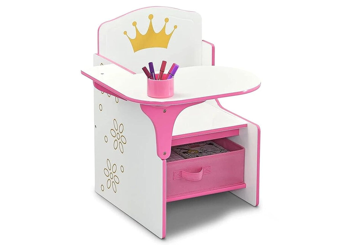 White/Pink Chair Desk with Storage Bins K1776