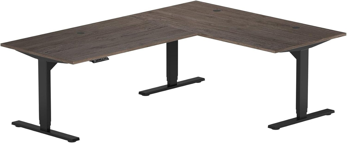 78" x 60" Electric Height Adjustable L Shaped Standing Desk with Black Frame, Light Walnut T84923