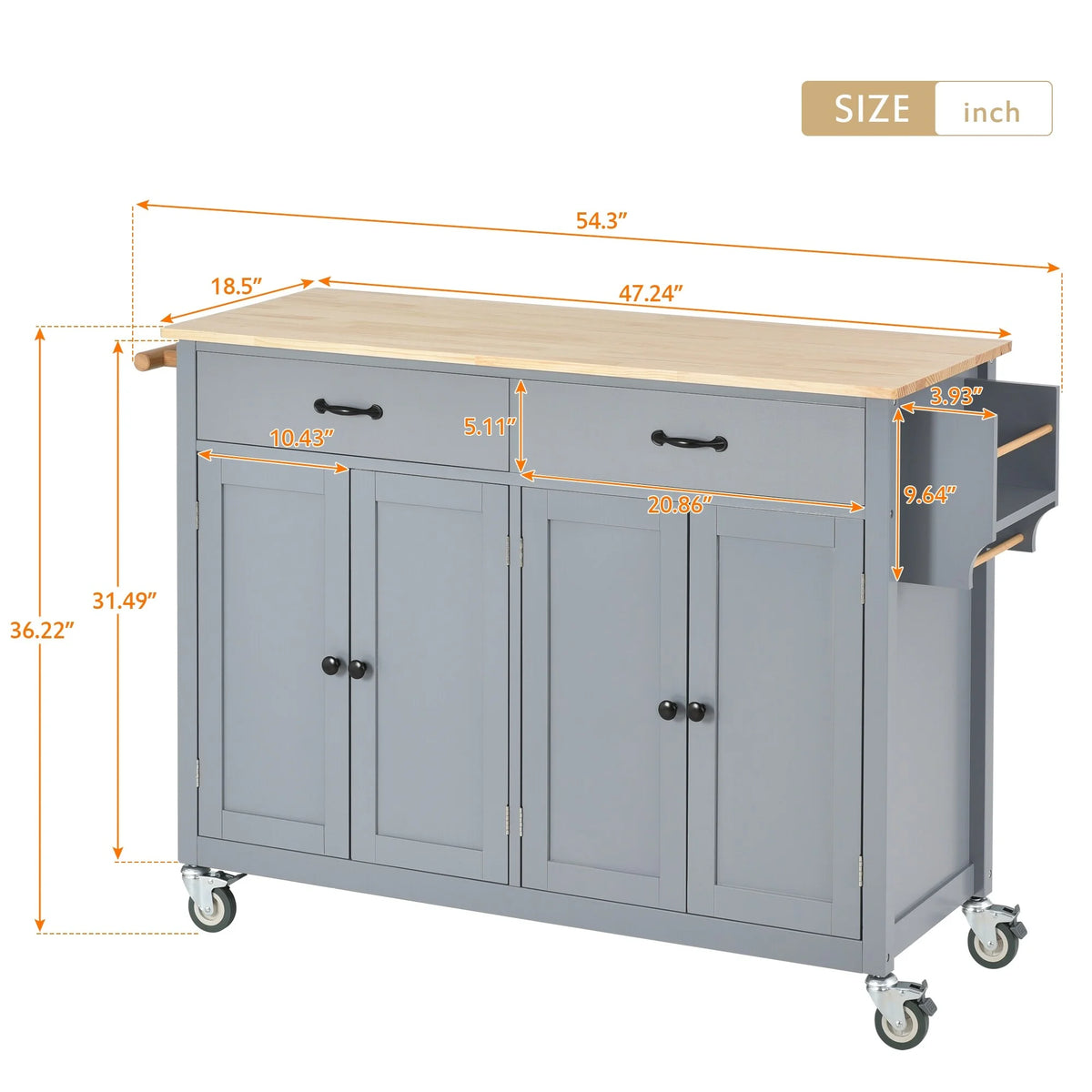 Kitchen Island Cart Cabinet with Wood Top and Locking Wheels R2659