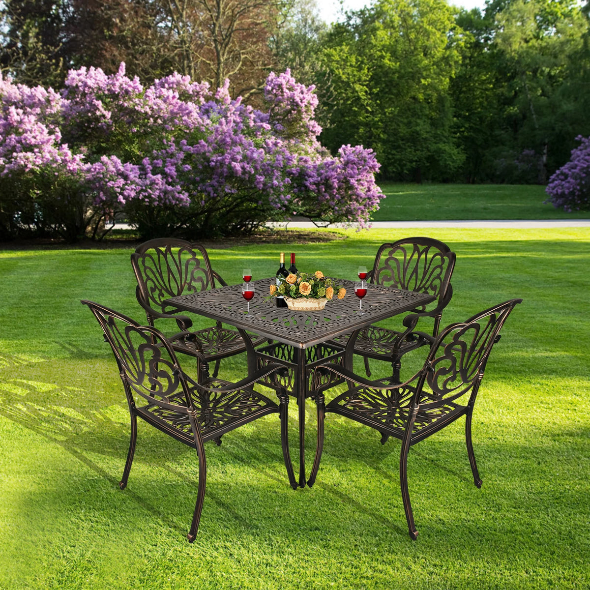 5-Piece Cast Aluminum Outdoor Dining Set with Umbrella Hole I40844