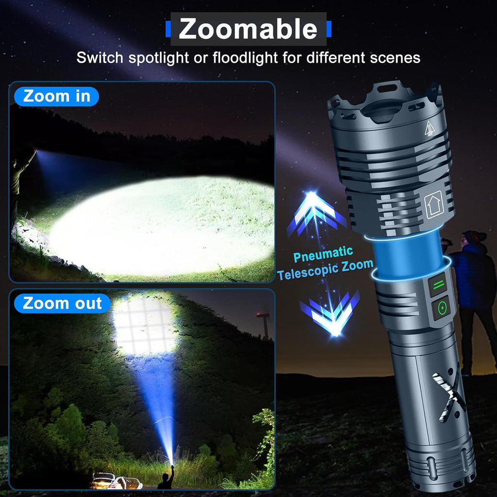 Rechargeable LED Tactical Flashlight, 2500000 Lumens, Waterproof, Zoomable H8468