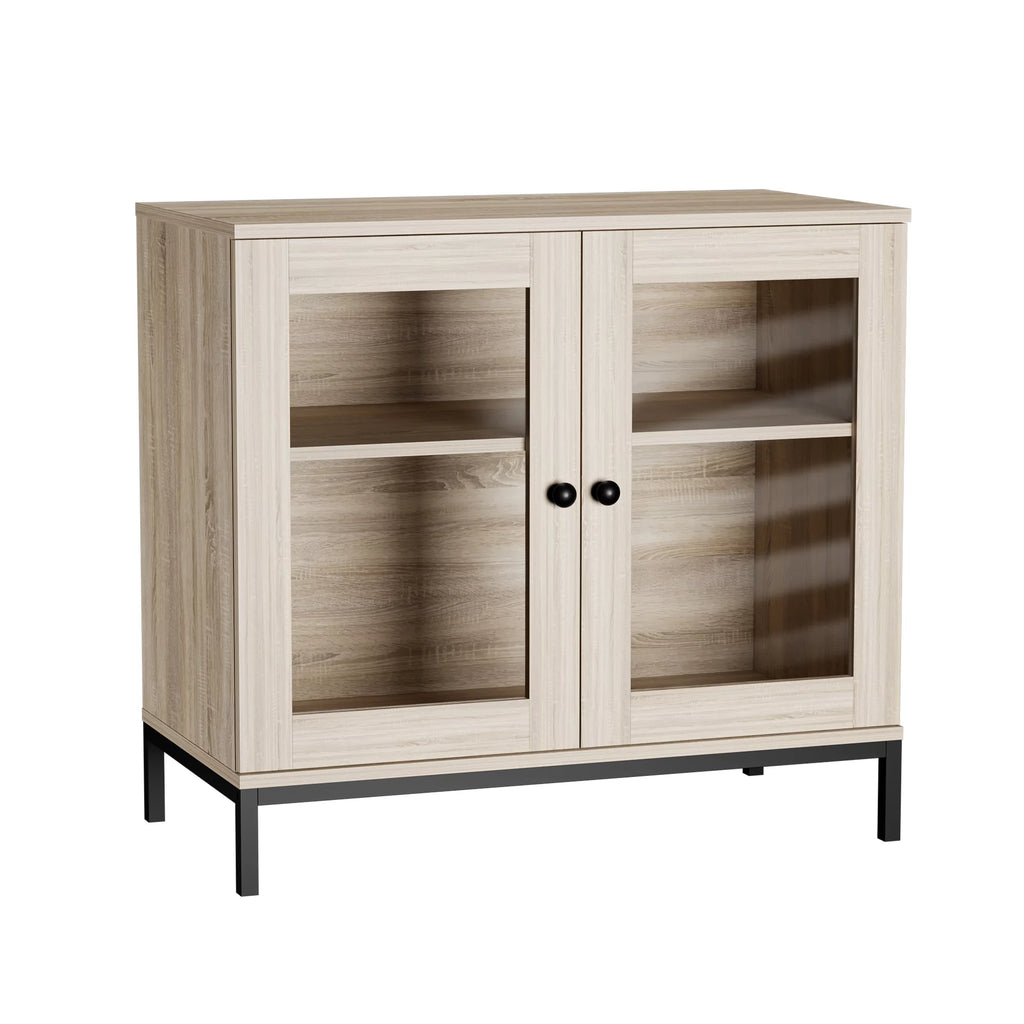 Natural Wooden Sideboard Buffet Cabinet with Acrylic Glass Doors P962