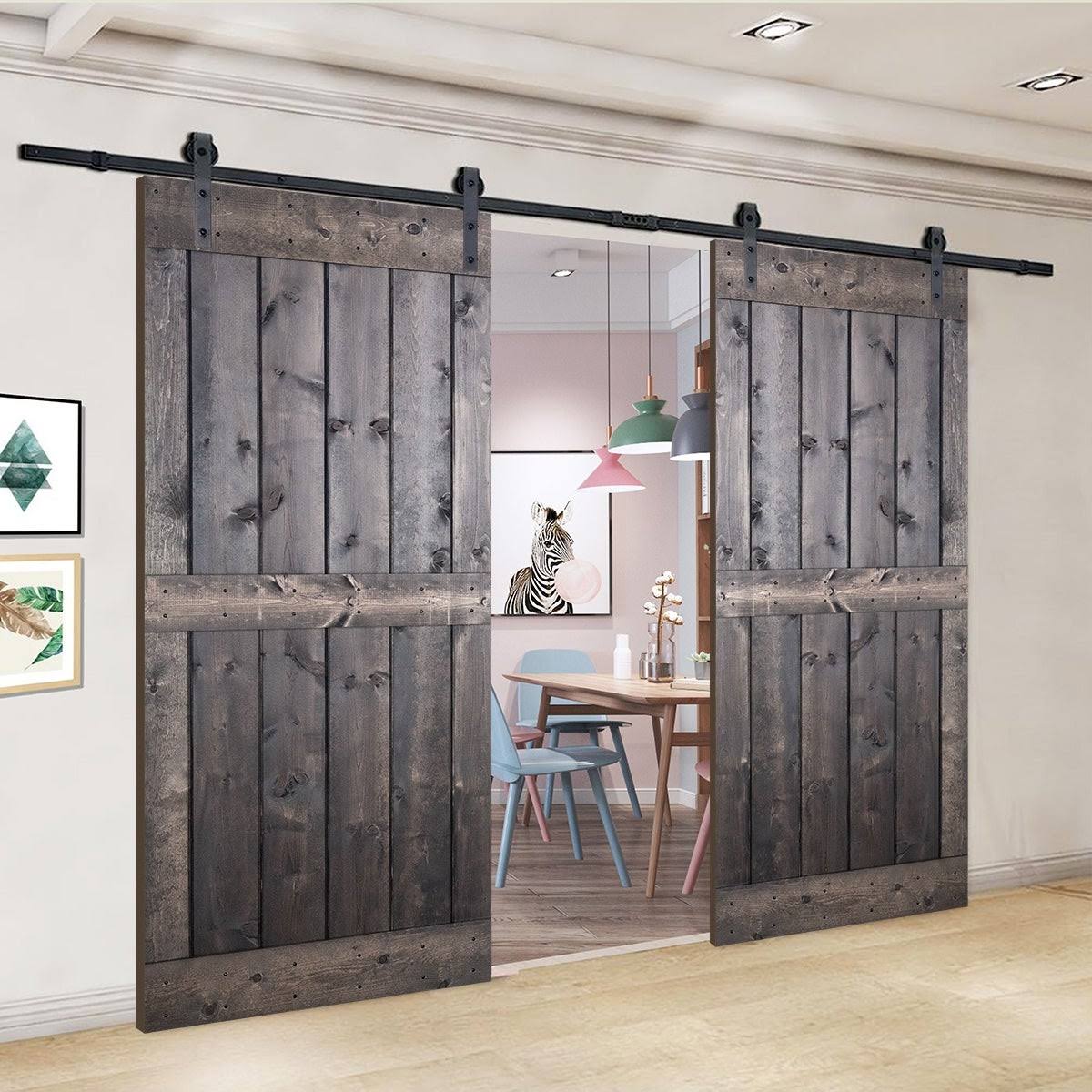 Paneled Wood Double Barn Door Set of 2, Briar Smoke Z97006