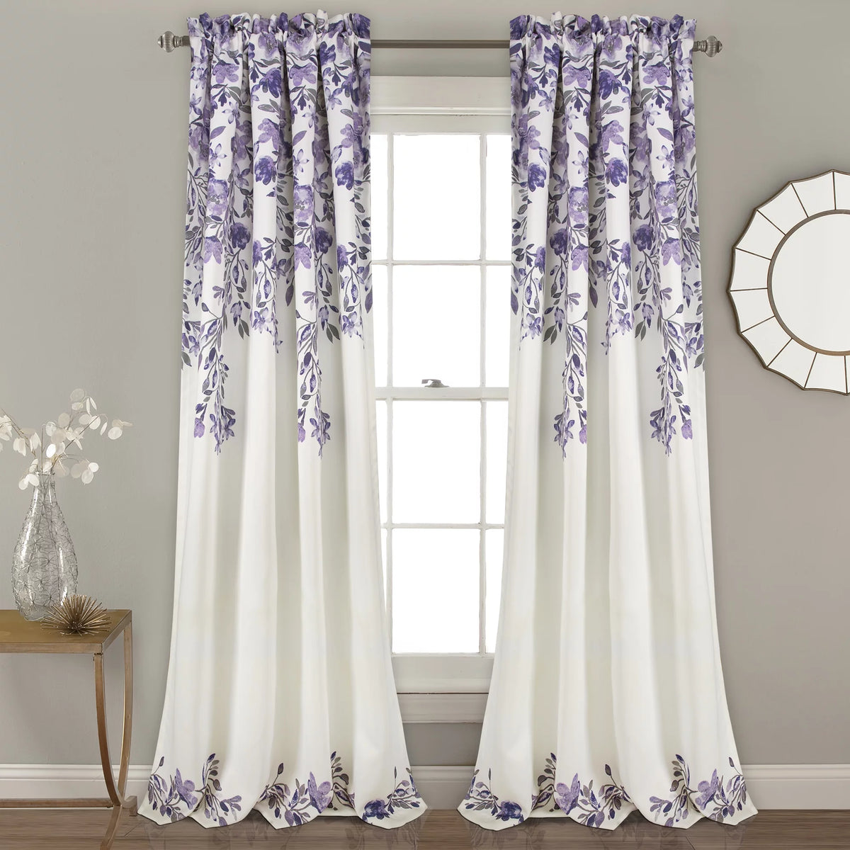 Purple Floral Room Darkening Window Panel 2-Pc Set Z917281