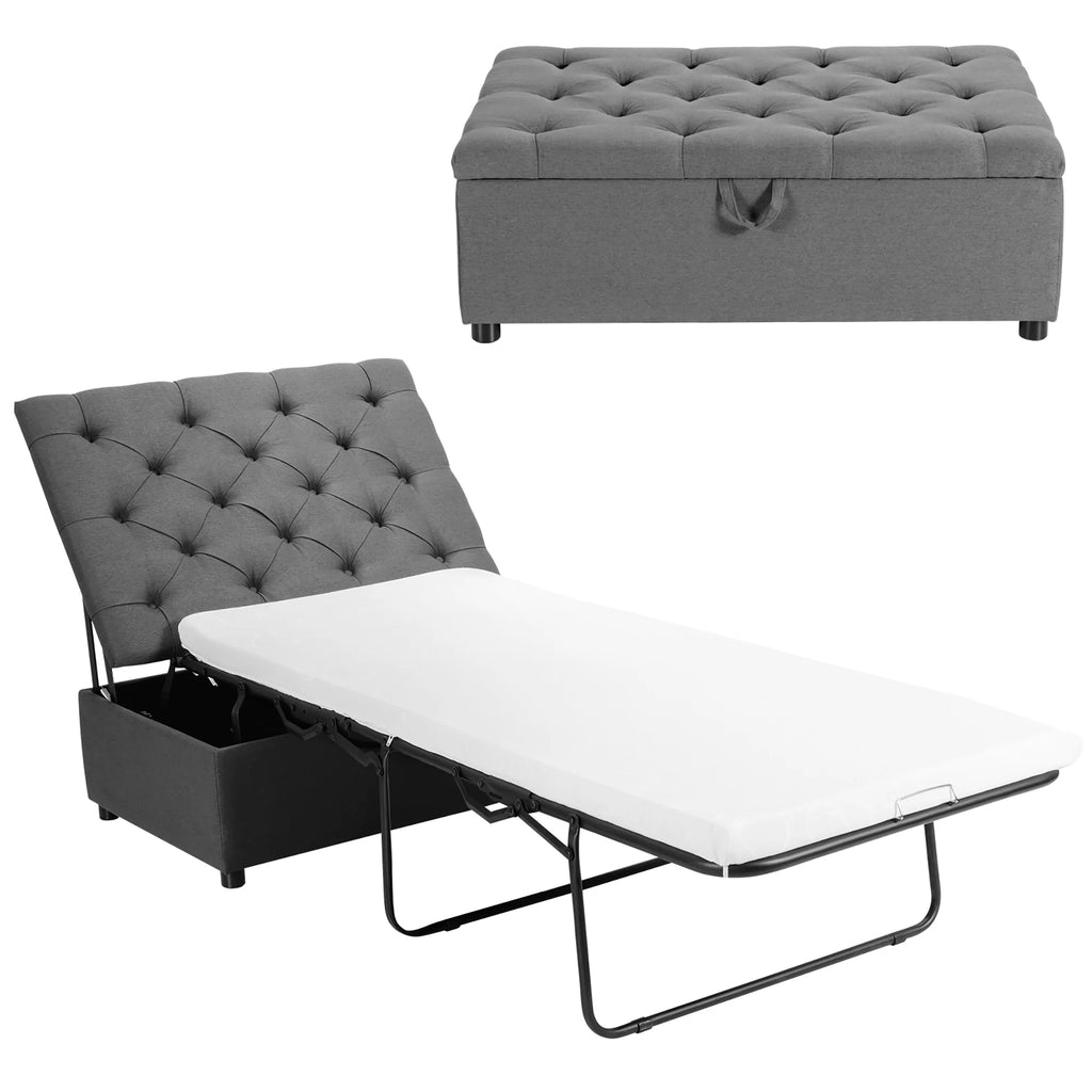 Folding Ottoman Sleeper Bed with Mattress Grey B742
