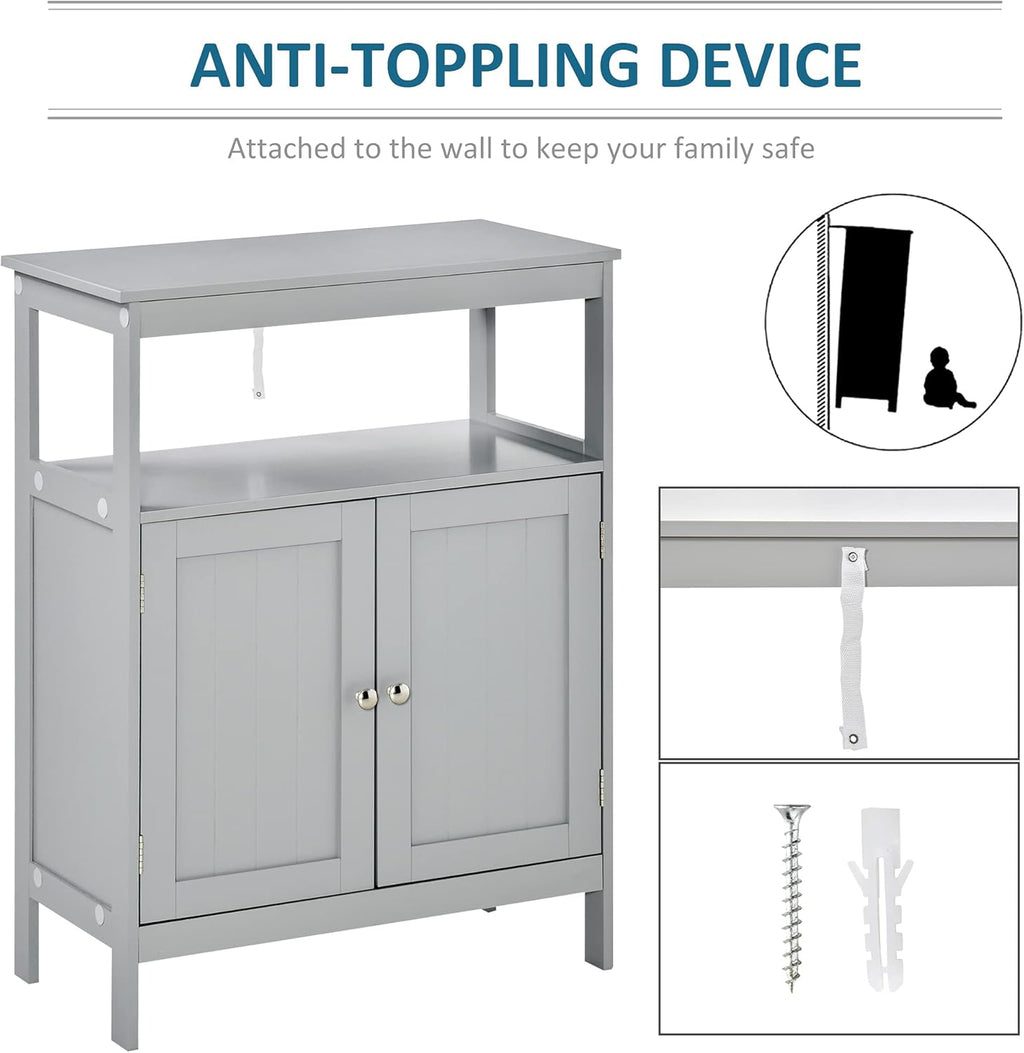 Grey Freestanding Bathroom Storage Cabinet with Doors and Open Shelf P38207