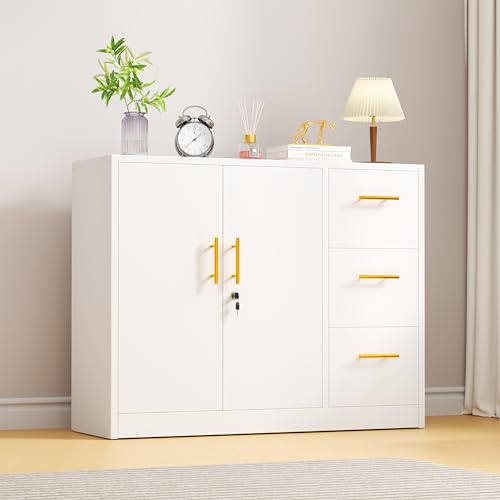 Large Metal Sideboard Buffet Cabinet with 2 Doors and 3 Drawers M12066