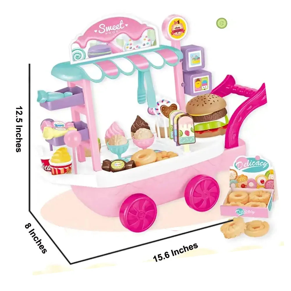 Ice Cream Cart 36pcs Pretend Play Kitchen Toy Set With Umbrella Food Dishes X670485