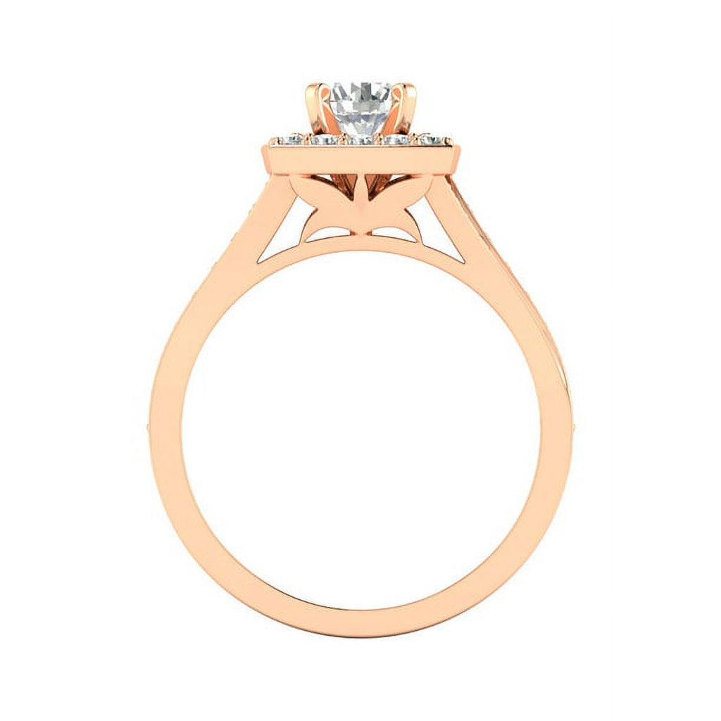 1Ct Round Cut Moissanite 10k Rose Gold Halo Ring V2956
