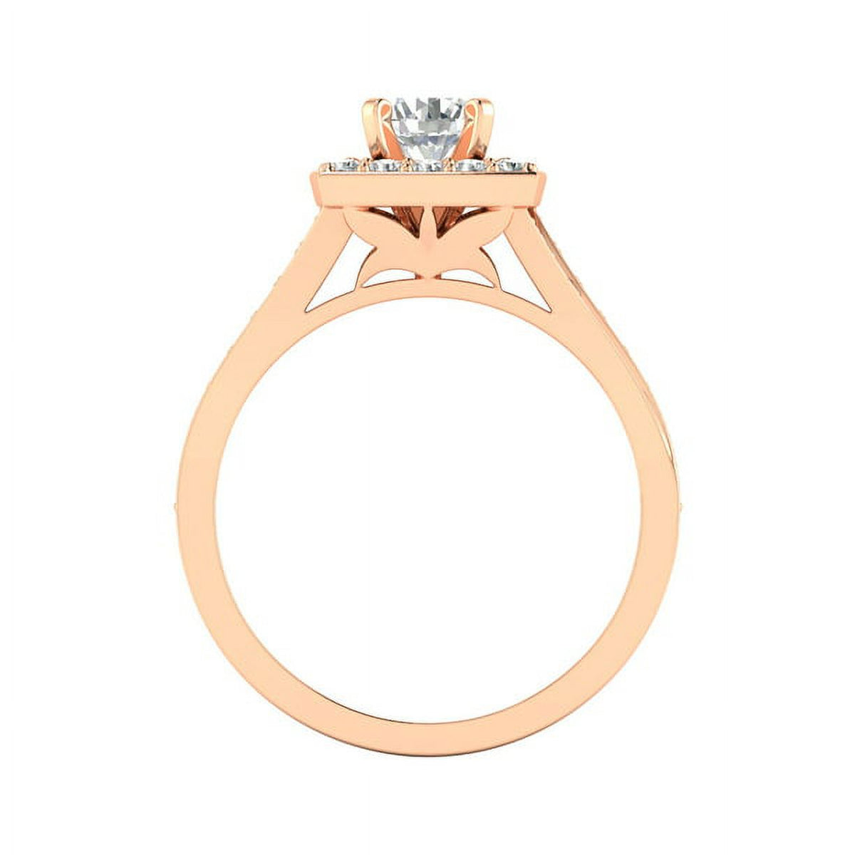 1Ct Round Cut Moissanite 10k Rose Gold Halo Ring V2956