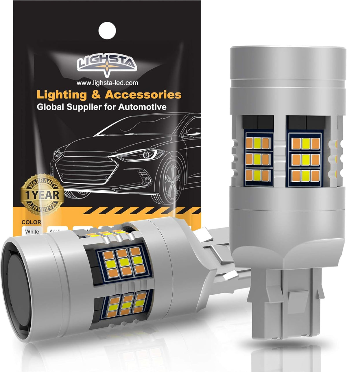 7443 7444 T20 992 7444NA Switchback LED Bulbs Dual Color Amber Yellow Turn Signal White Daytime Running Parking Lights Pack of 2 Q800