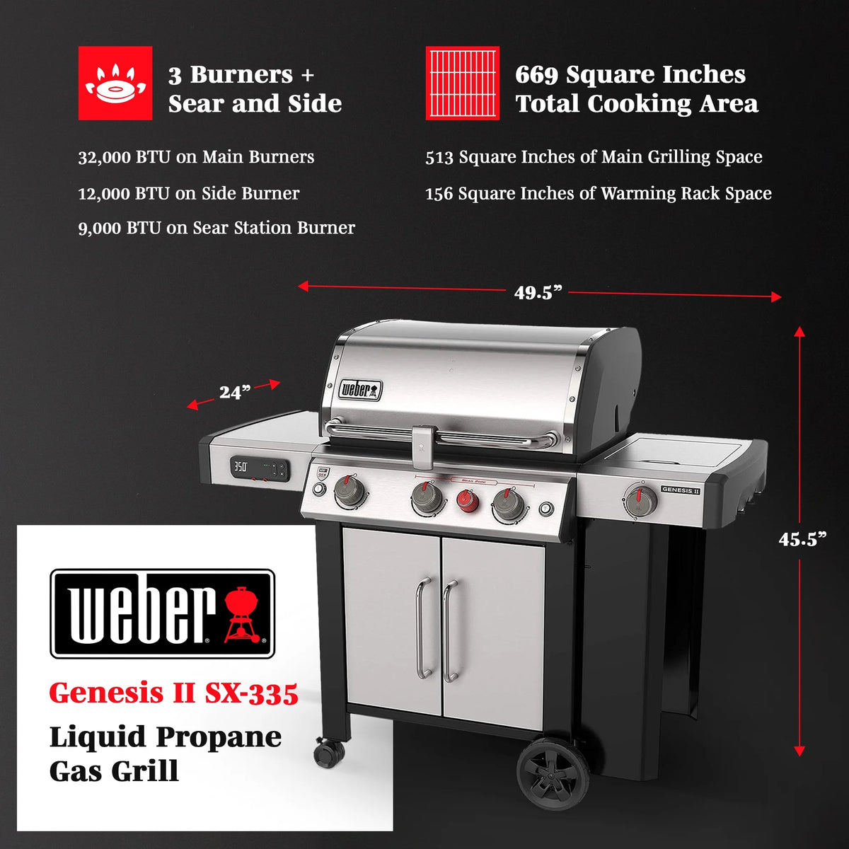 Stainless 3 Burner Liquid Propane Gas Smart Grill Z947464
