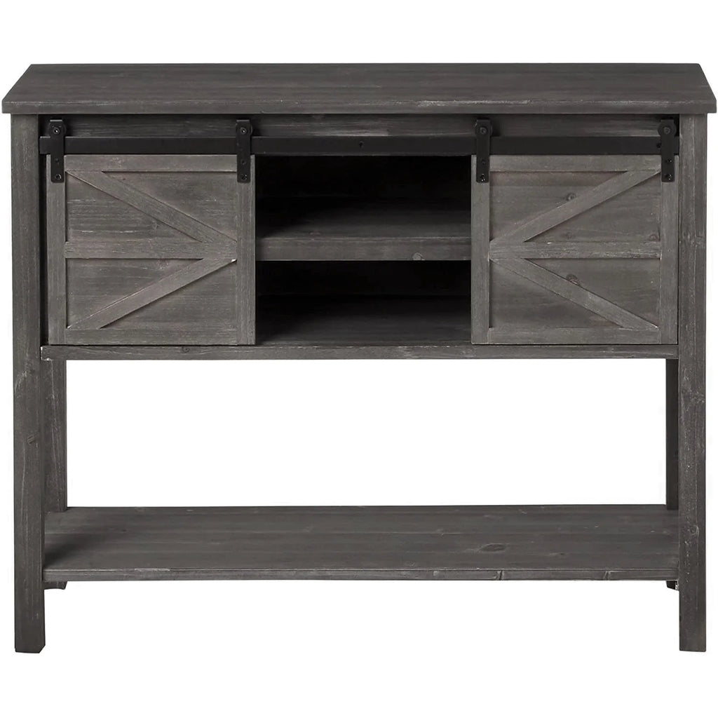 Antique Farmhouse Console Table with Sliding Barn Doors and Bottom Storage Shelf, Gray H663612