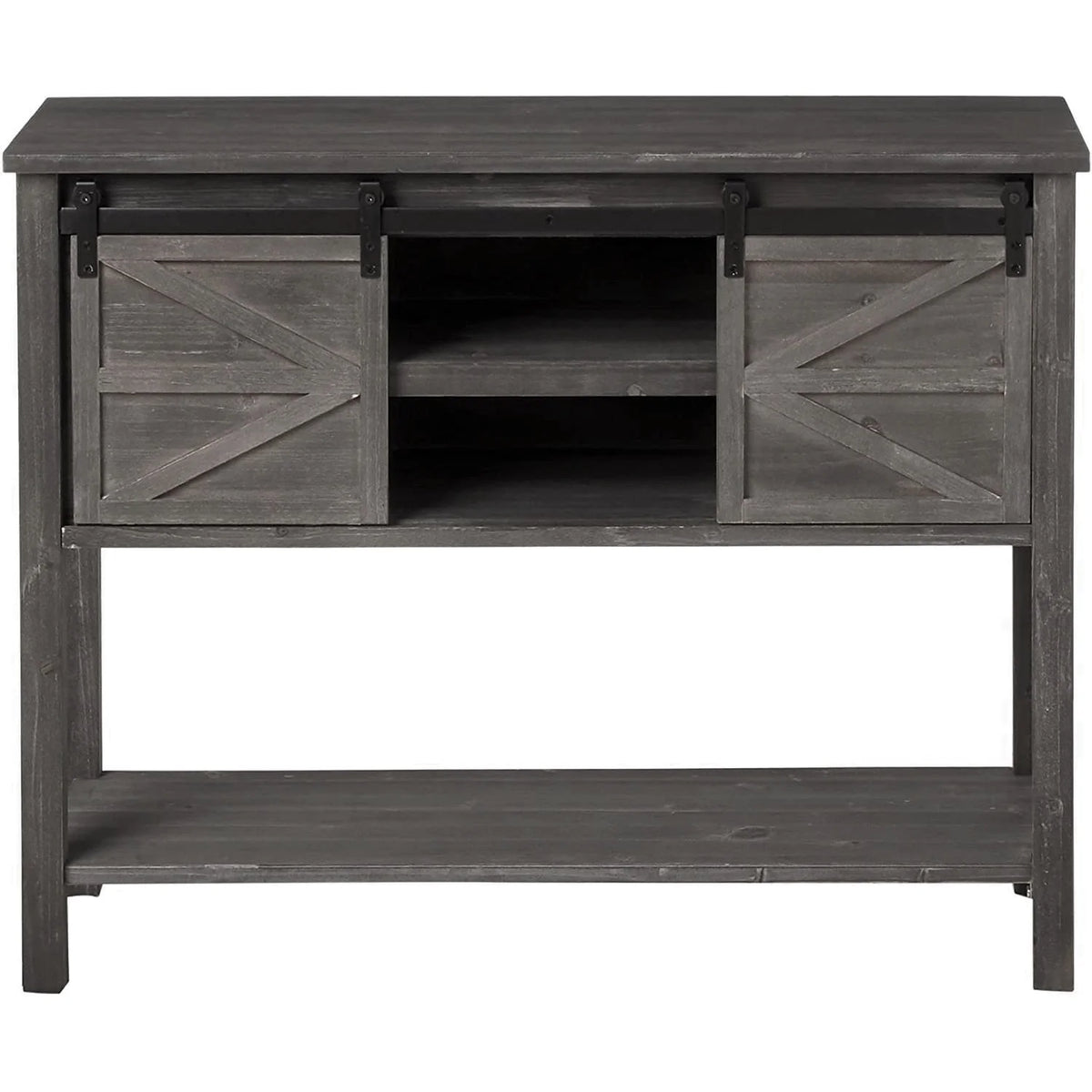 Antique Farmhouse Console Table with Sliding Barn Doors and Bottom Storage Shelf, Gray H663612