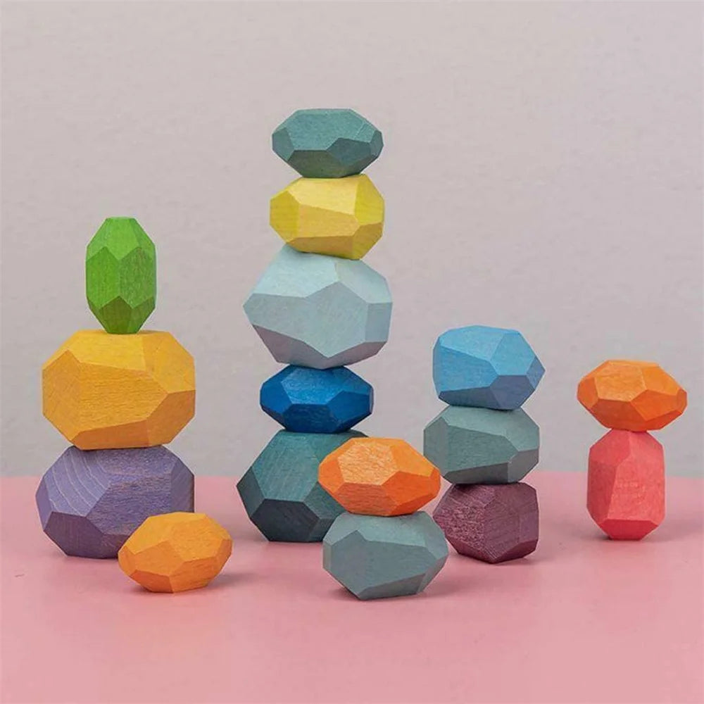 16pcs Colored Wooden Stacking Blocks Z979075
