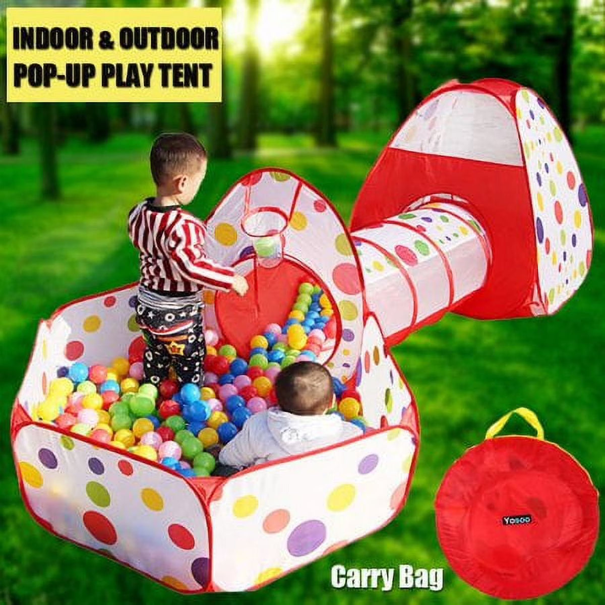 3 in 1 Kids Play Tent with Tunnel and Ball Pit A49874