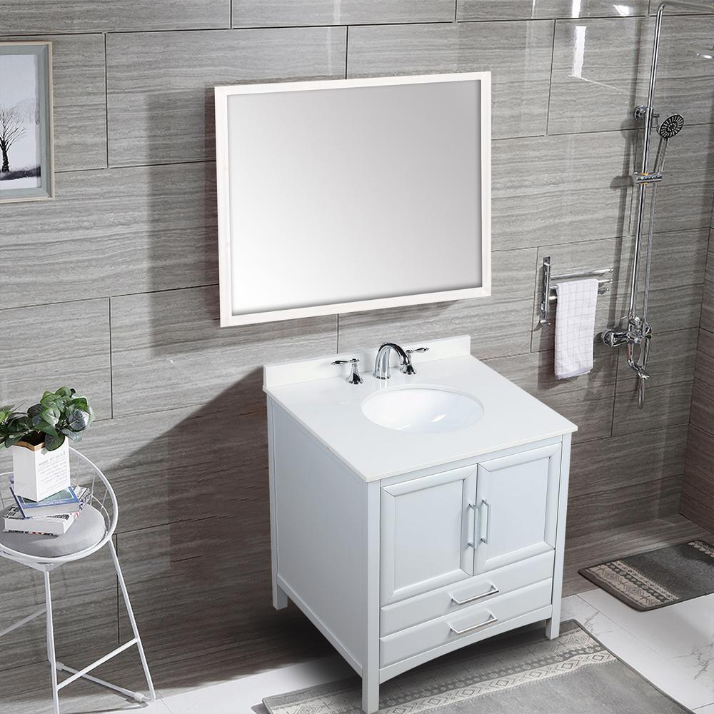 30 in. White Bath Vanity with Cultured Marble Top and White Basin C225