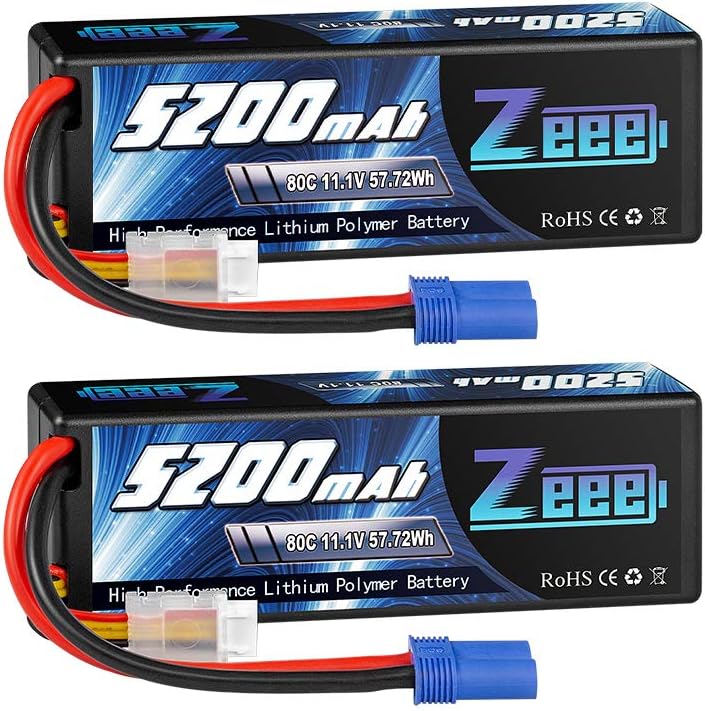 11.1V 80C 5200mAh 3S Lipo Battery with EC5 Connector Hardcase Battery (2 Packs) N1160