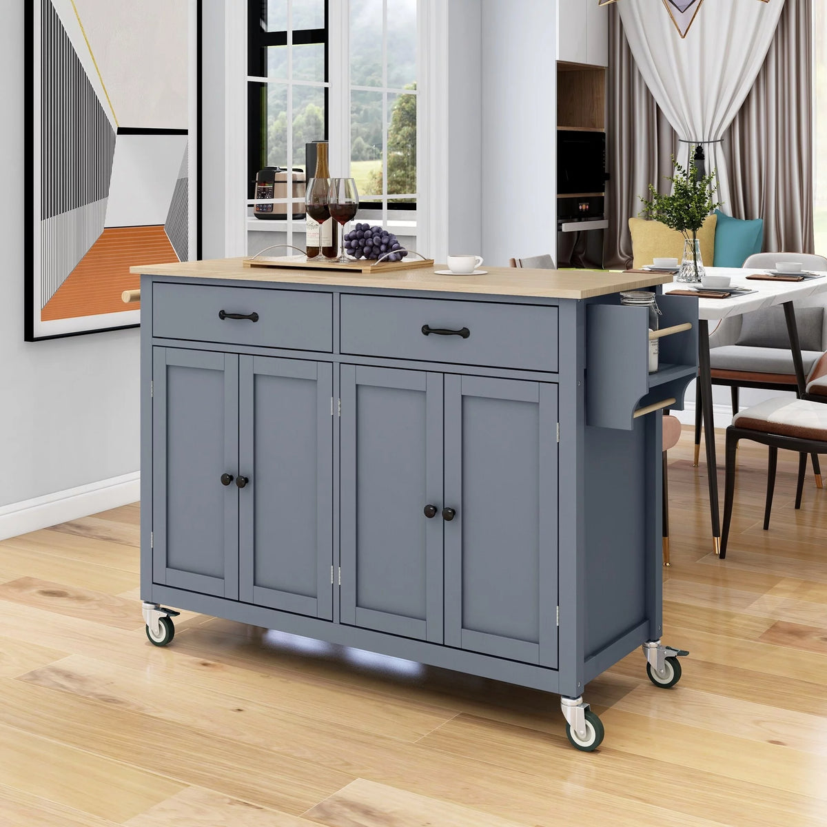 Kitchen Island Cart Cabinet with Wood Top and Locking Wheels R2659