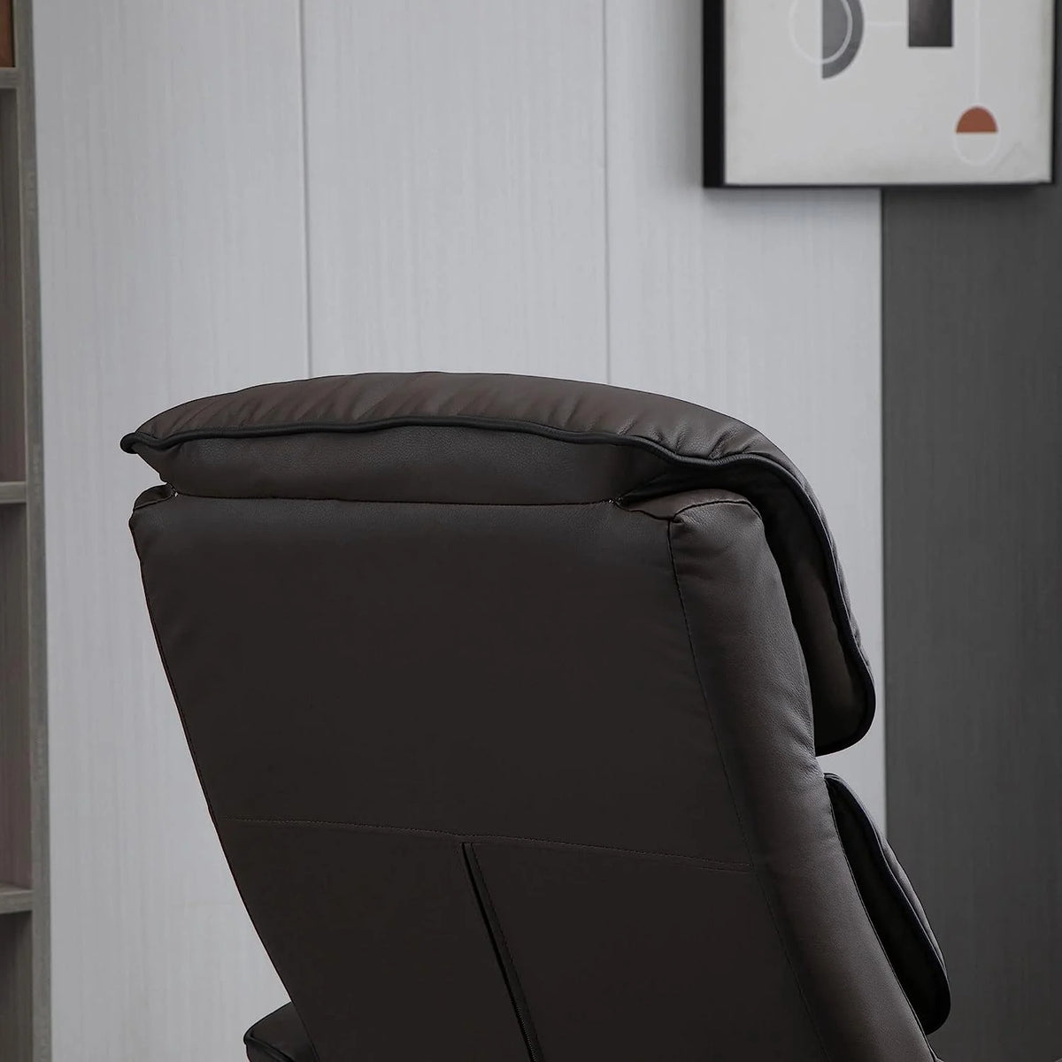 Brown PU Leather Swivel Recliner Chair with Ottoman W54618