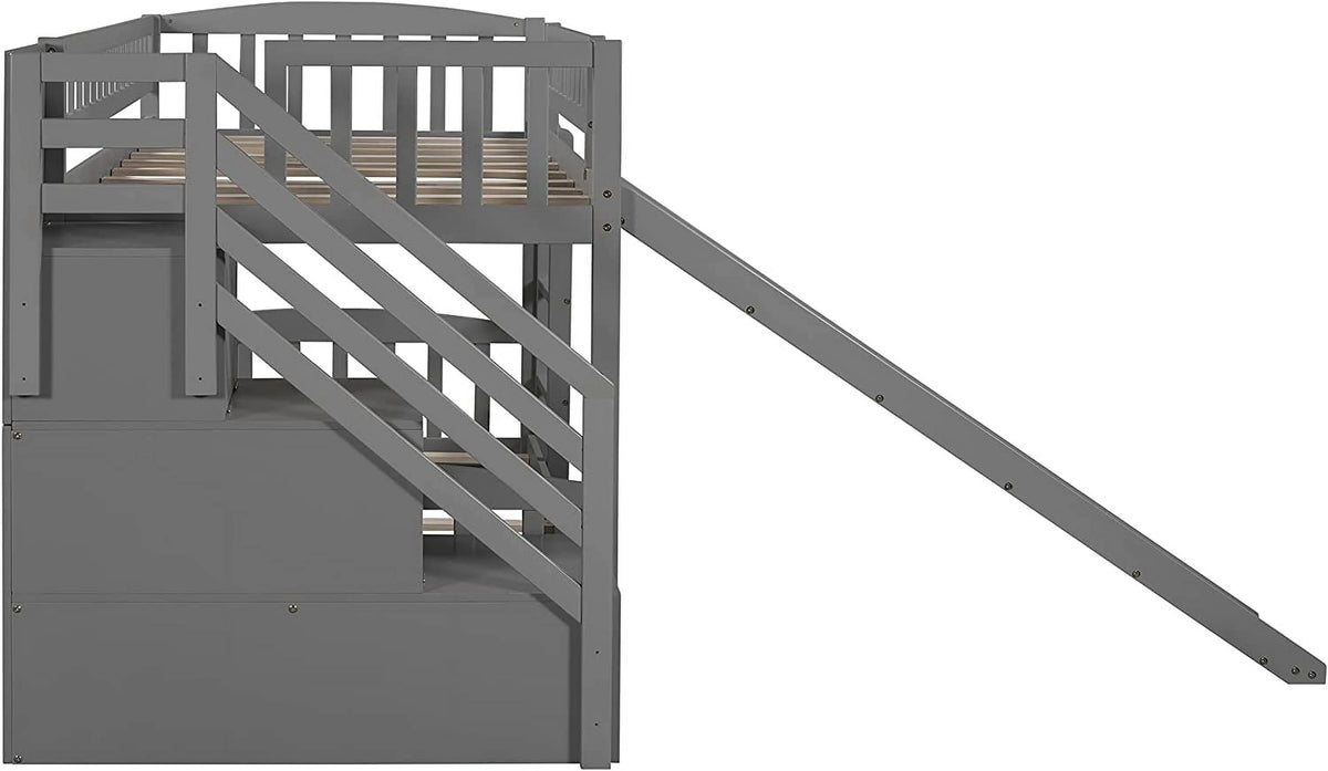 Wooden Bunk Bed with Slide and Guardrail M93030