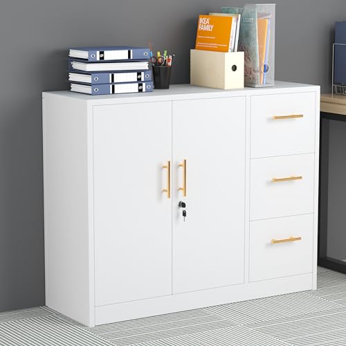 Large Metal Sideboard Buffet Cabinet with 2 Doors and 3 Drawers M12066