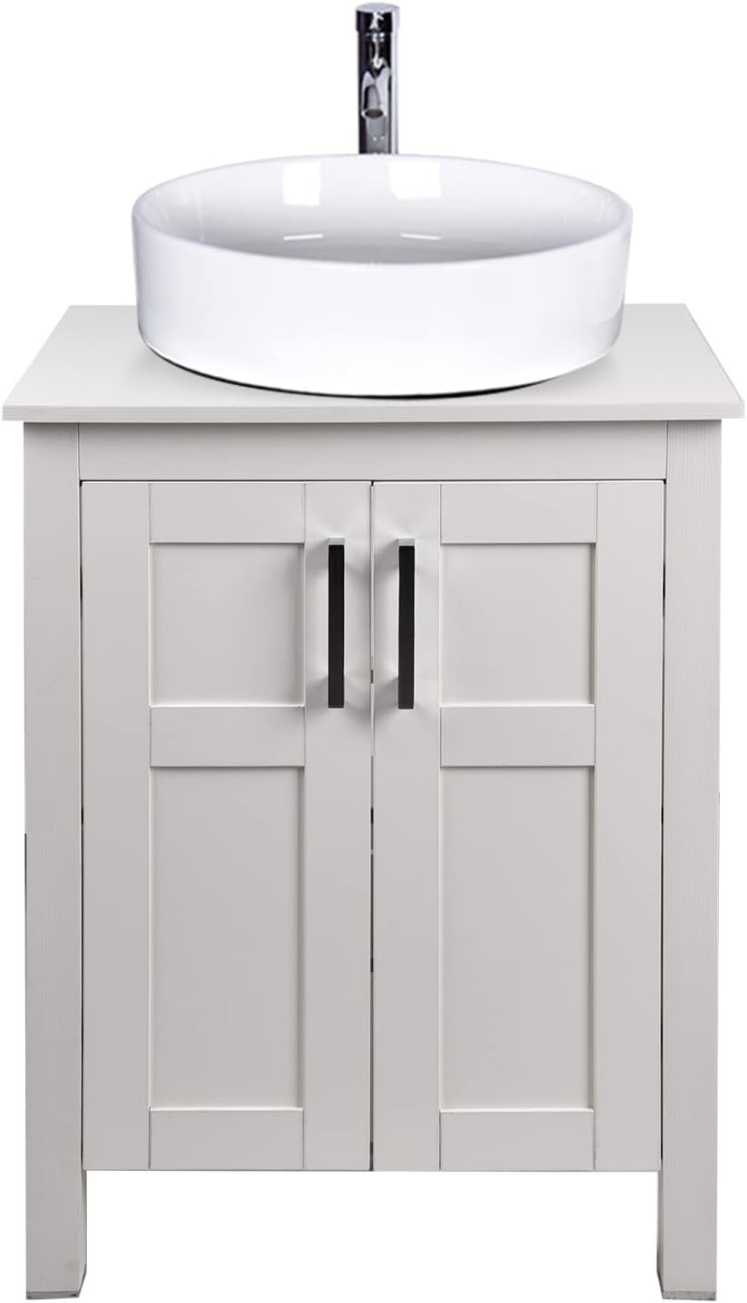White 24 Inches Bathroom Vanity with 2 Doors Tempered Glass Sink Top Y53503