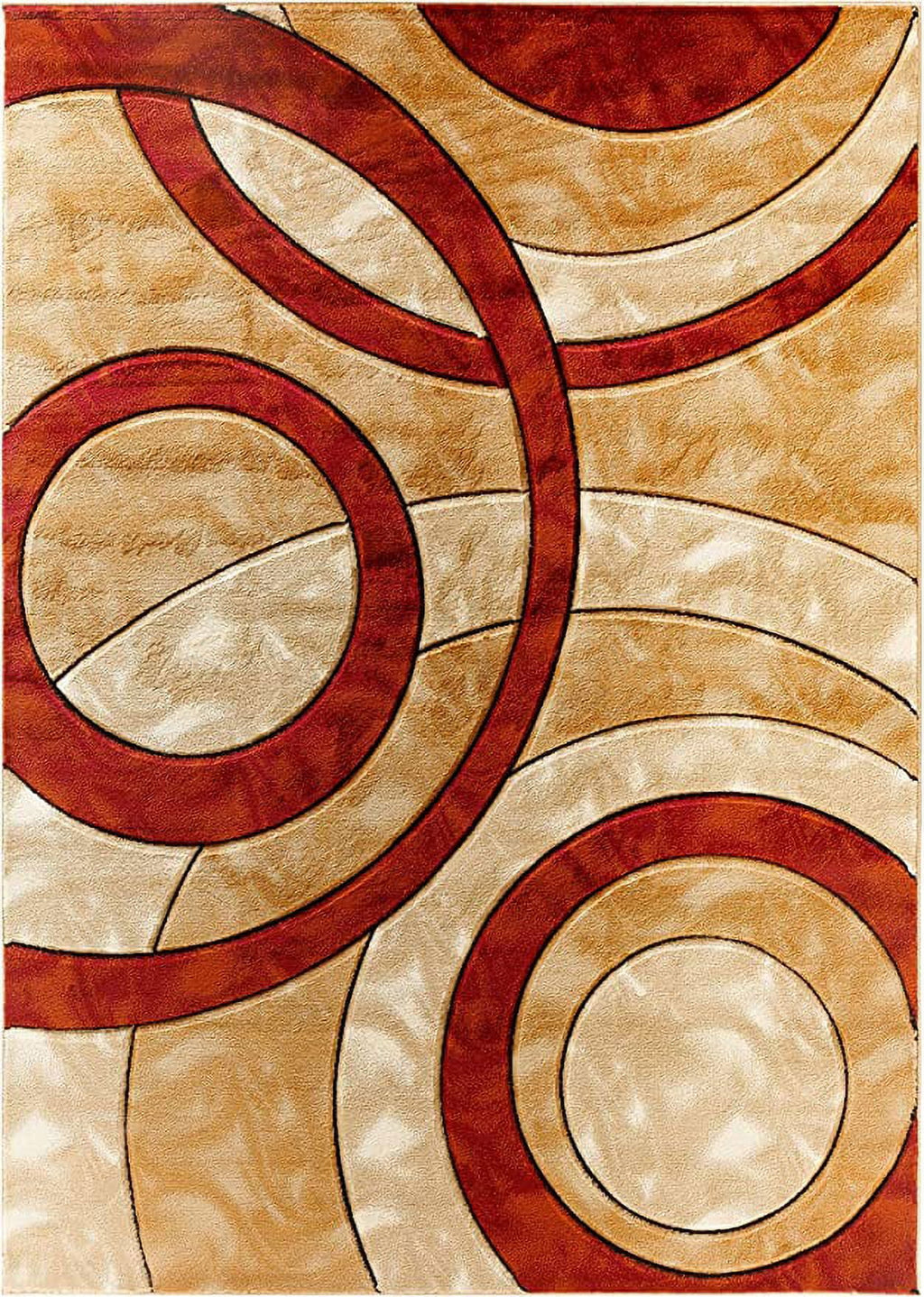 8x10 Dark Red Circles Area Rug U5881