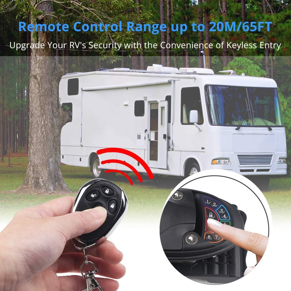 RV Keyless Entry Door Lock Handle Latch Zinc Alloy Wireless with Keypad Black F46747