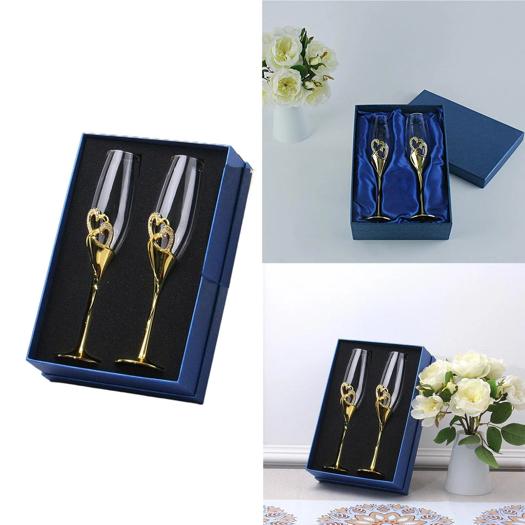 Champagne Flutes Glass Set of 2 Hand Blown Crystal I783246