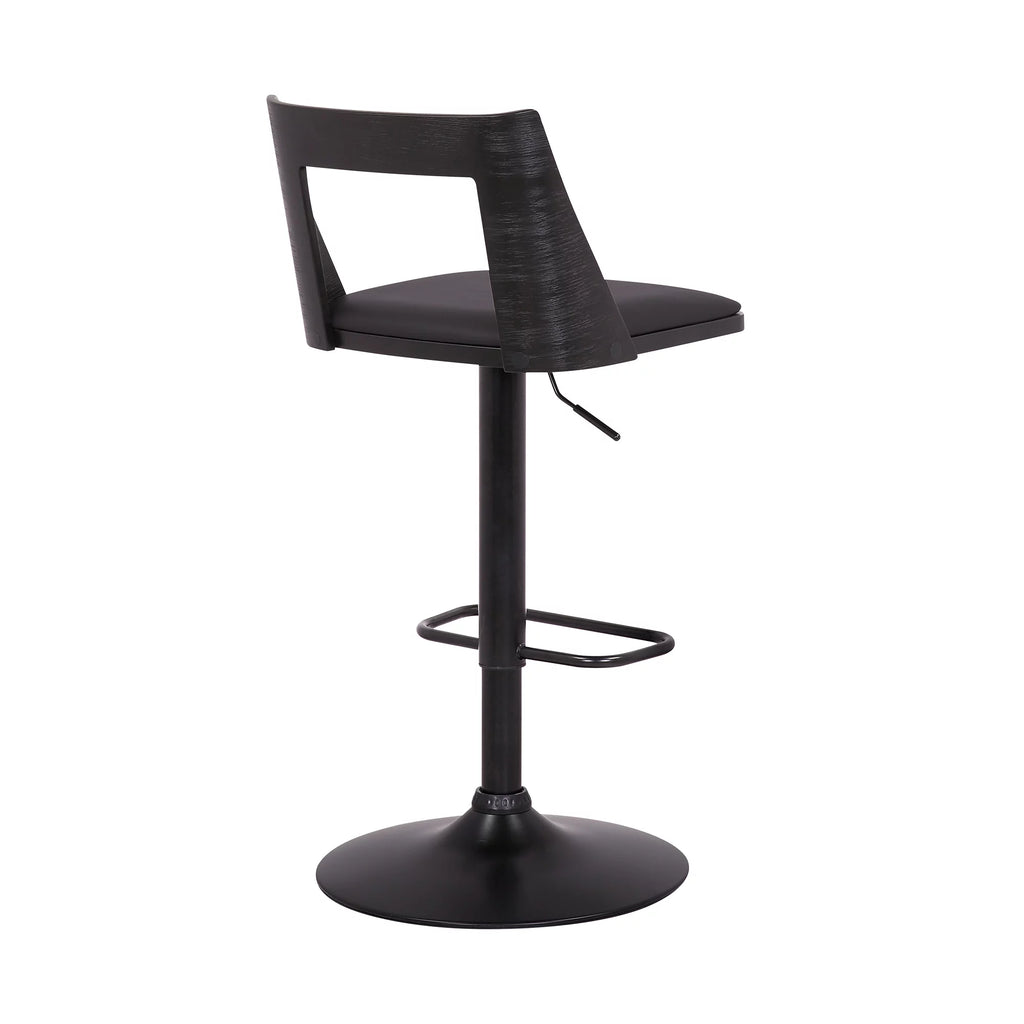 Black Faux Leather Wood Swivel Bar Stool T9623