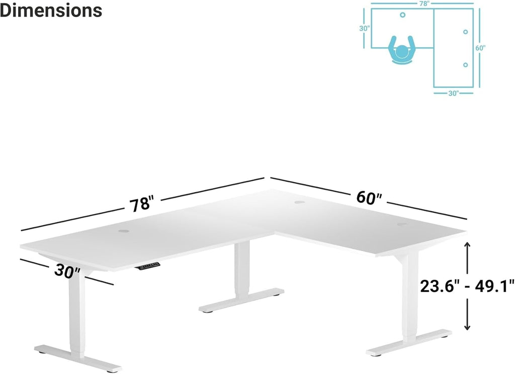 78" x 60" Electric Height Adjustable L Shaped Standing Desk with Black Frame, Light Walnut T84923