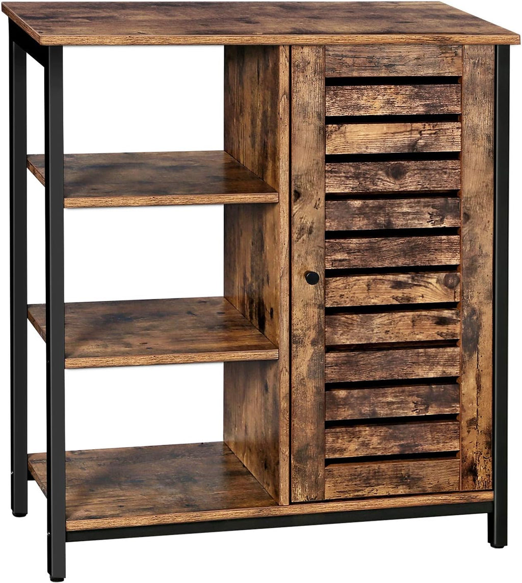 Rustic Brown and Black Storage Cabinet with 3 Open Shelves and Closed Compartments G6987